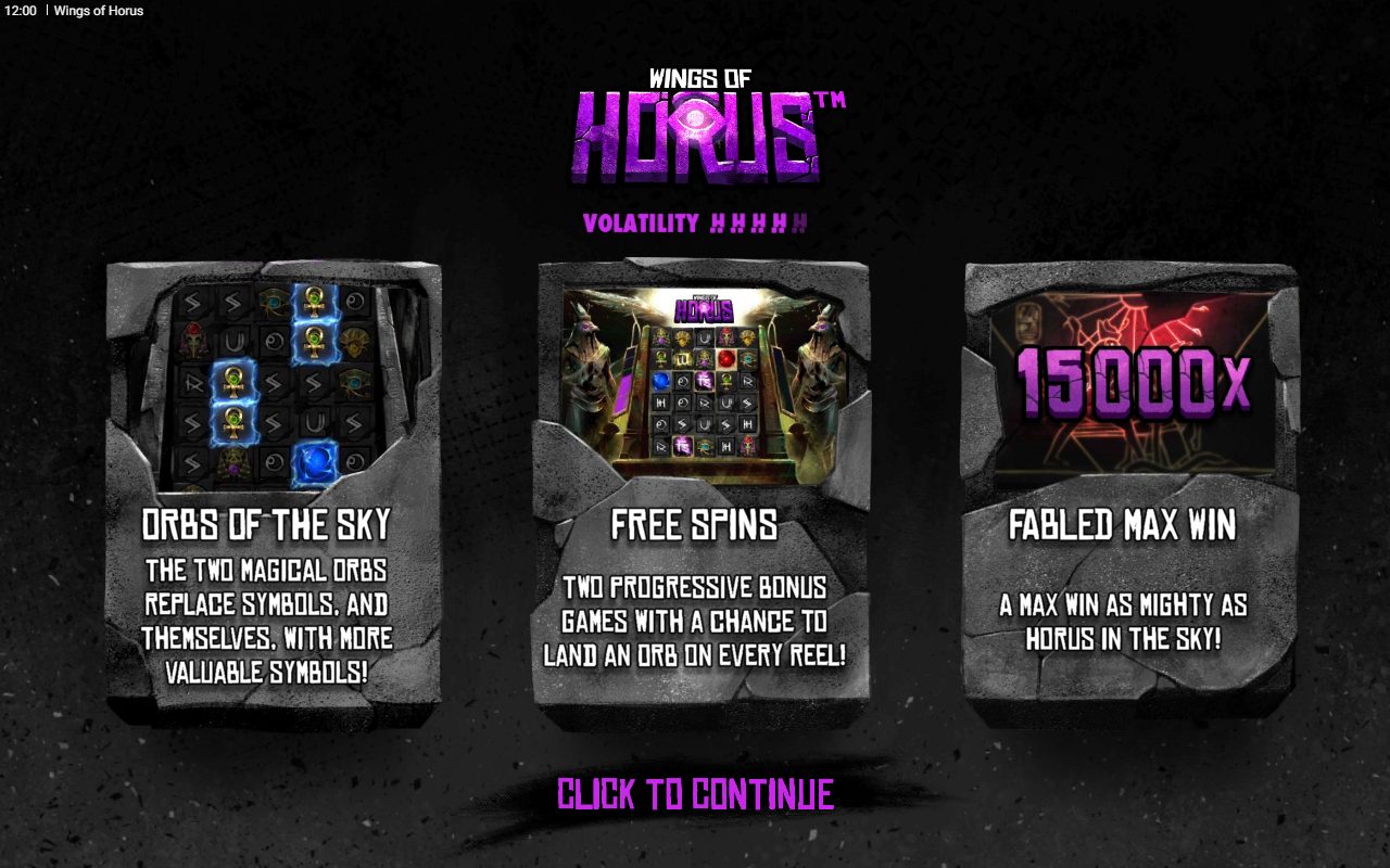 Wings of Horus game lobby / feature intro