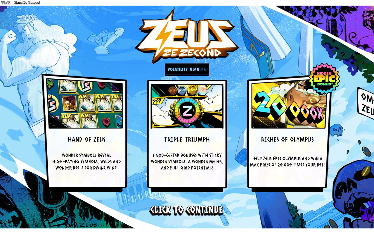 Zeus Ze Zecond game lobby / feature intro