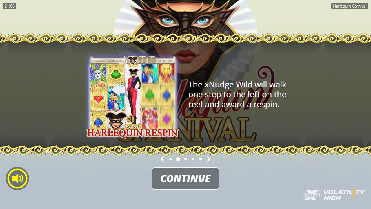 Harlequin Carnival game lobby / feature intro