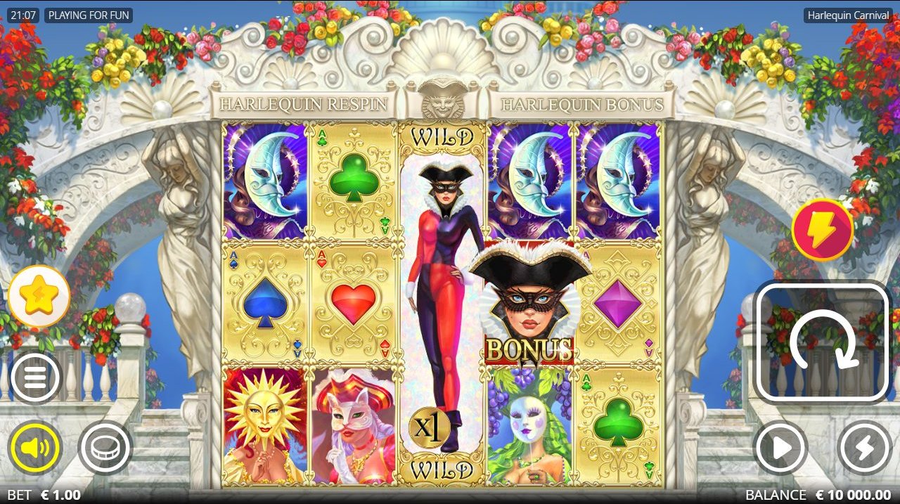Harlequin Carnival base game reels