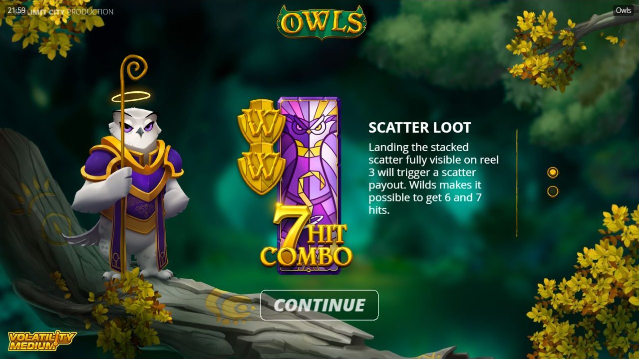 Owls game lobby / feature intro