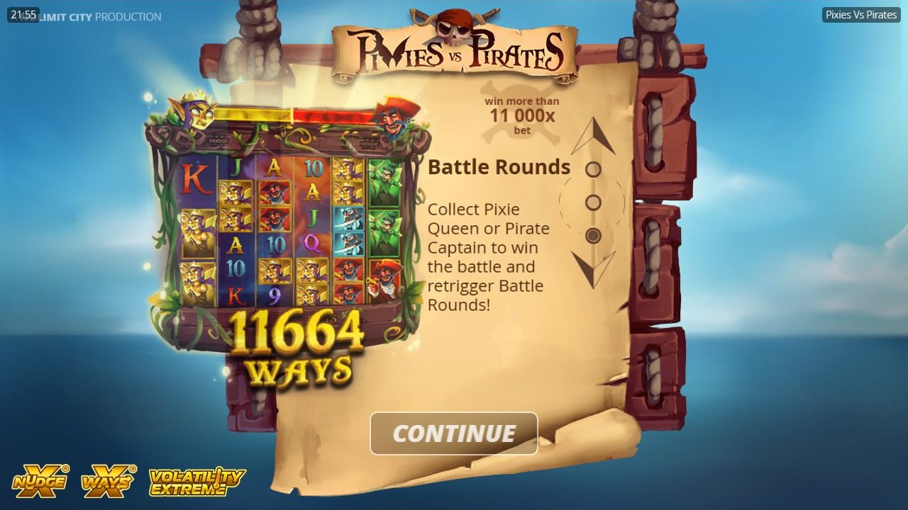 Pixies vs Pirates game lobby / feature intro