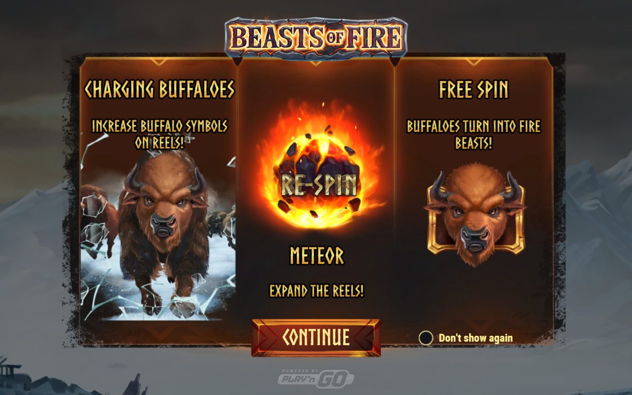 Beasts of Fire game lobby / feature intro