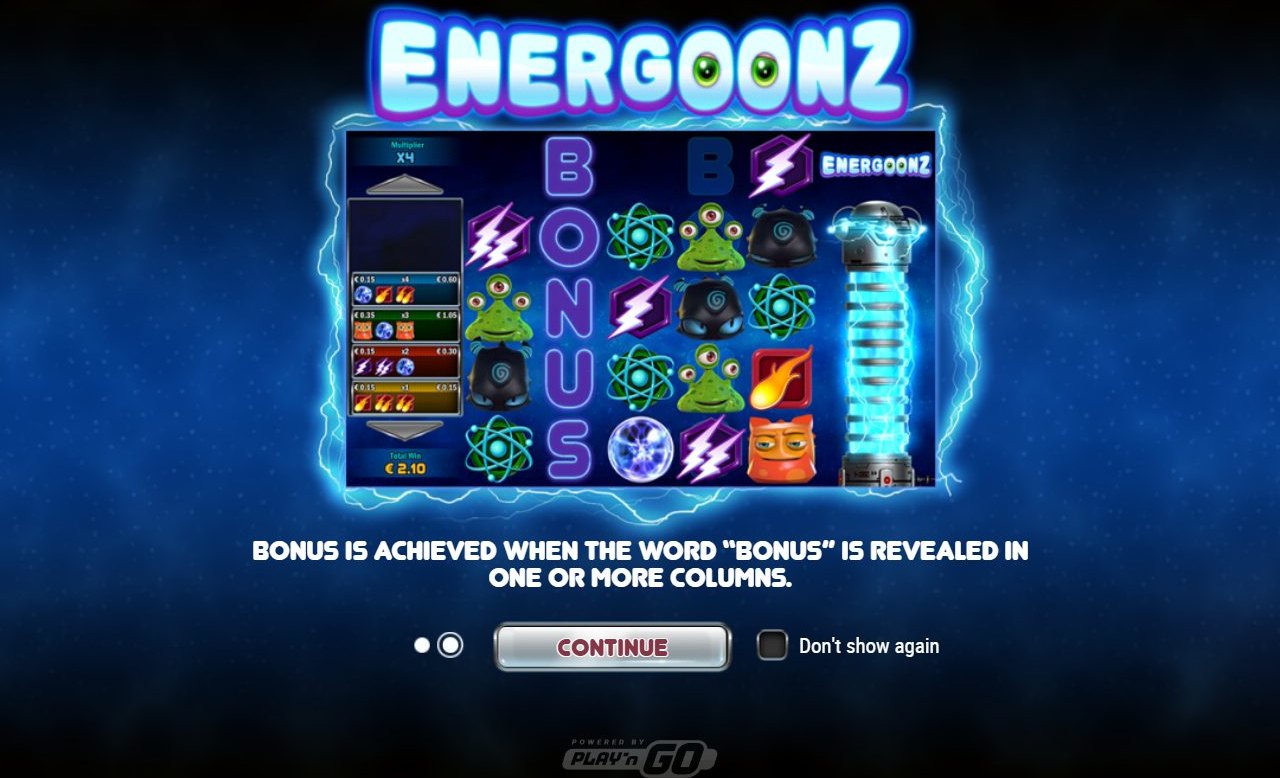 Energoonz game lobby / feature intro