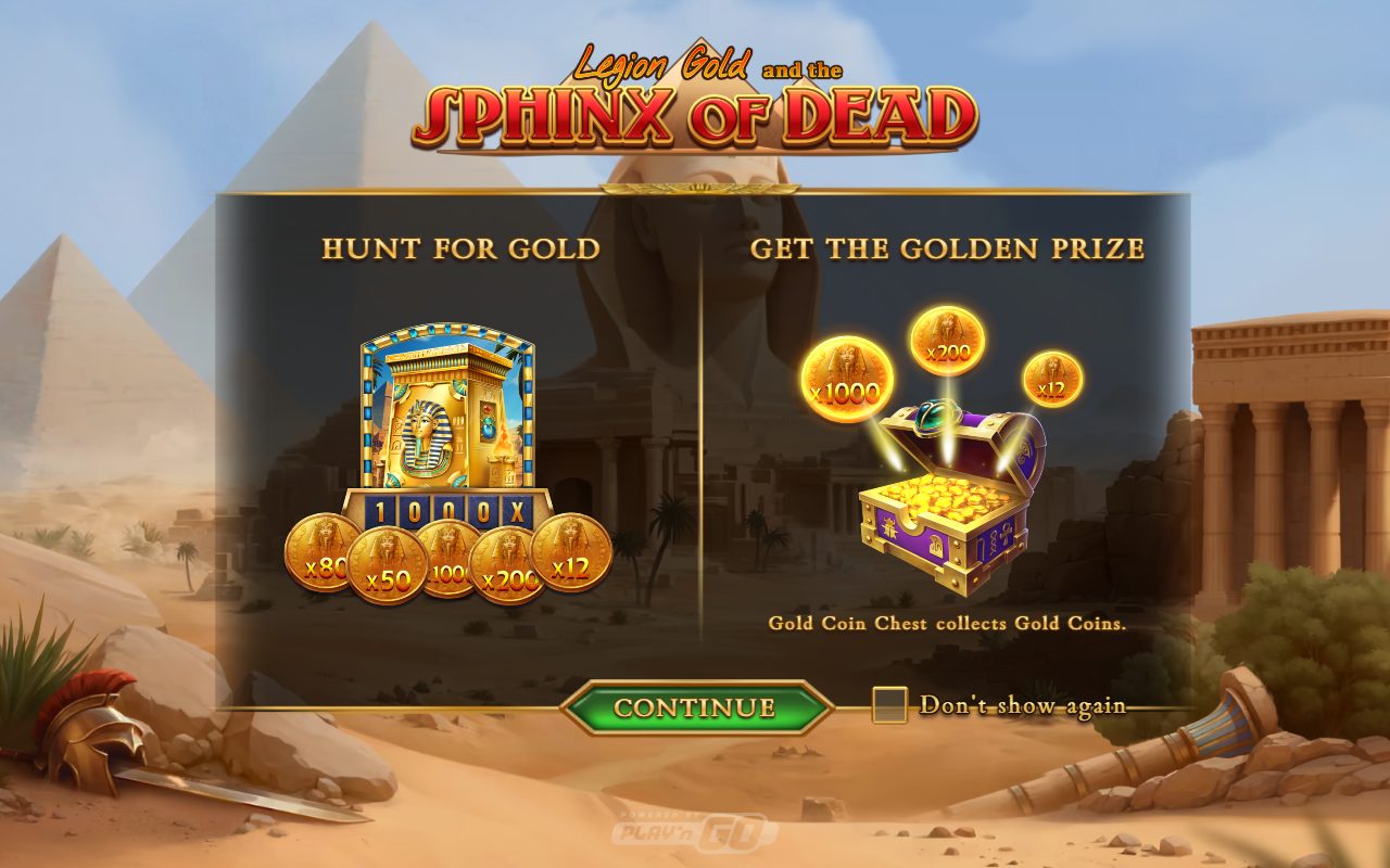 Legion Gold and the Sphinx of Dead game lobby / feature intro