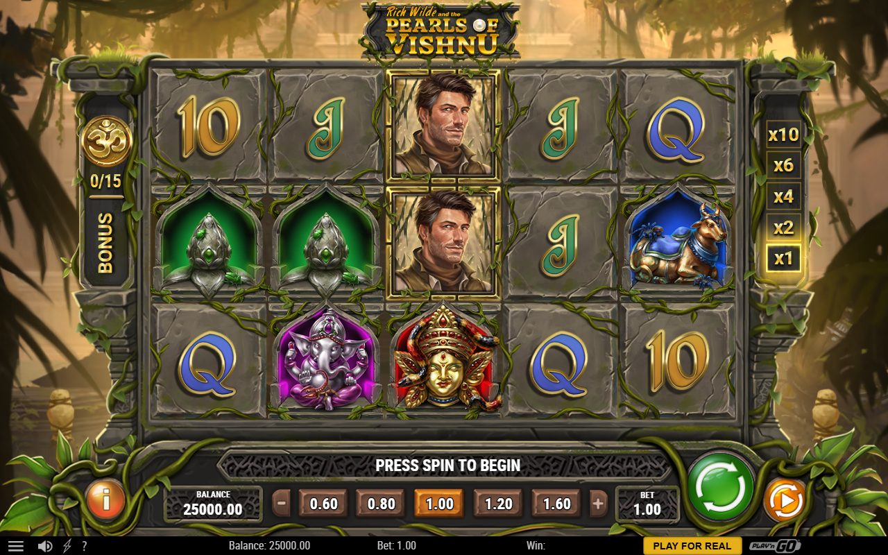 Rich Wilde and the Pearls of Vishnu base game reels