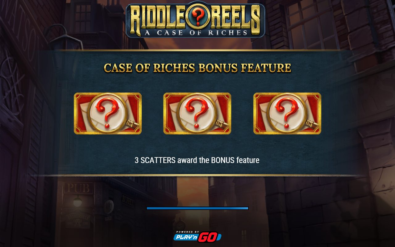 Riddle Reels: A Case of Riches game lobby / feature intro