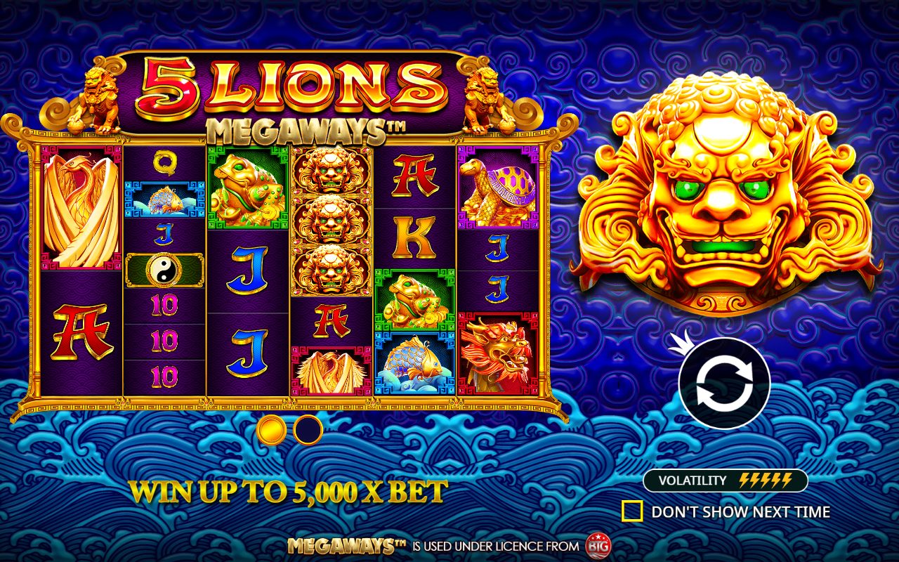 5 Lions Megaways game lobby / feature intro
