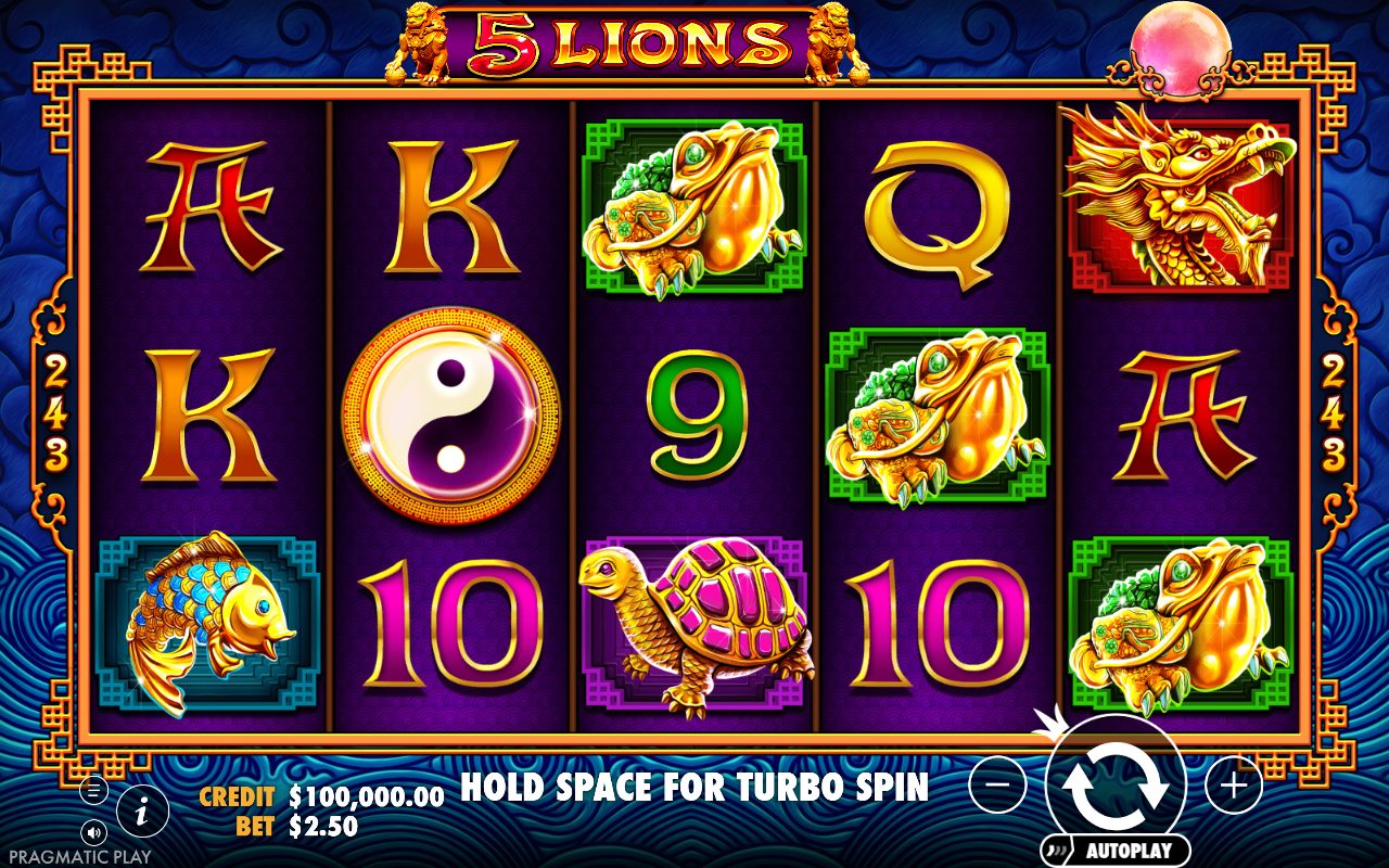5 Lions base game reels