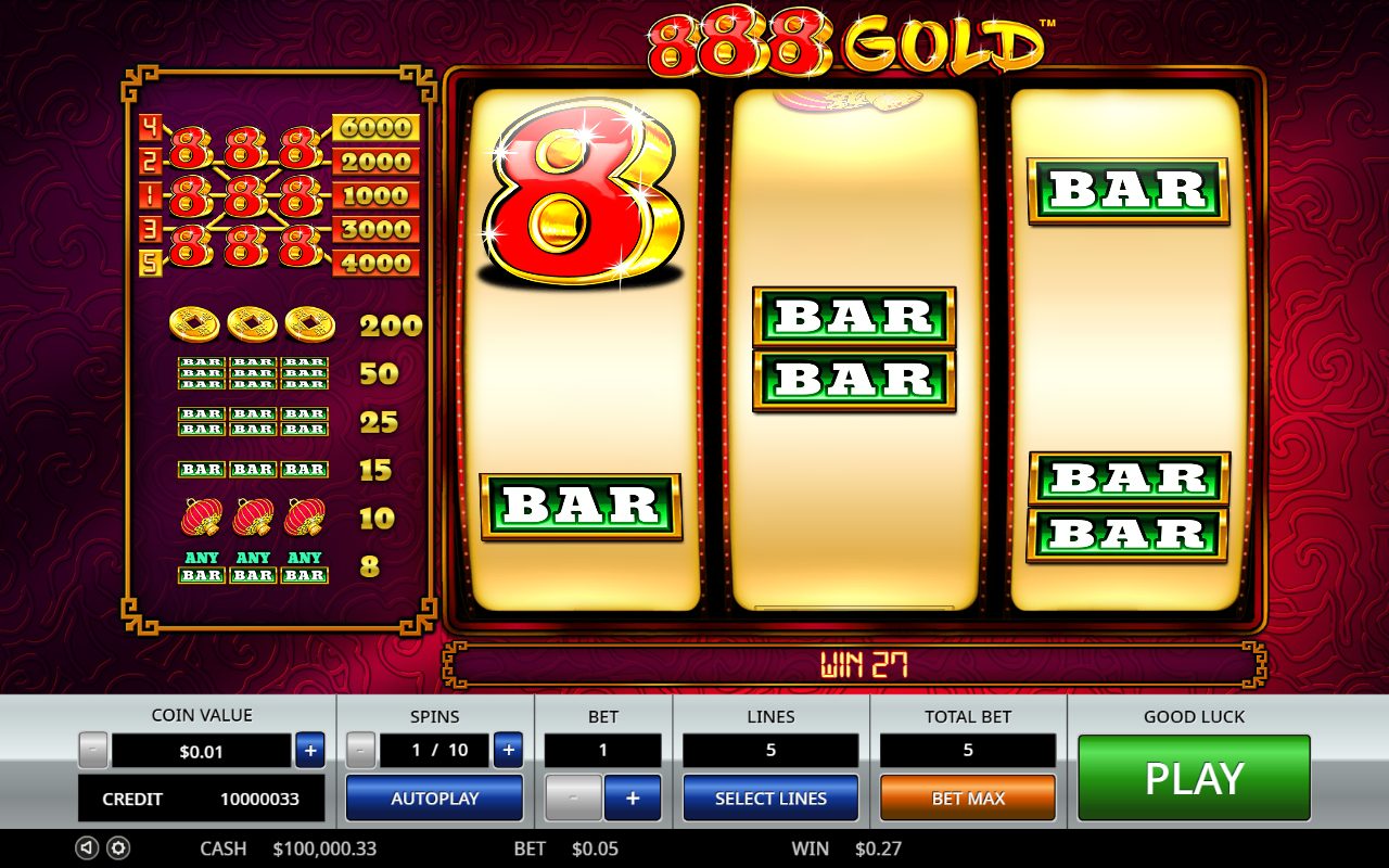 888 Gold base game reels