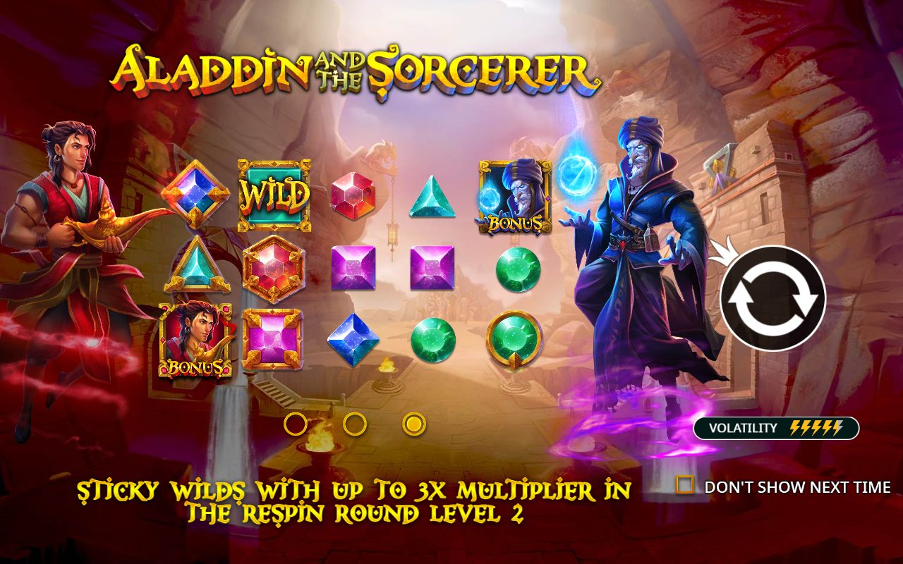 Aladdin and the Sorcerer game lobby / feature intro