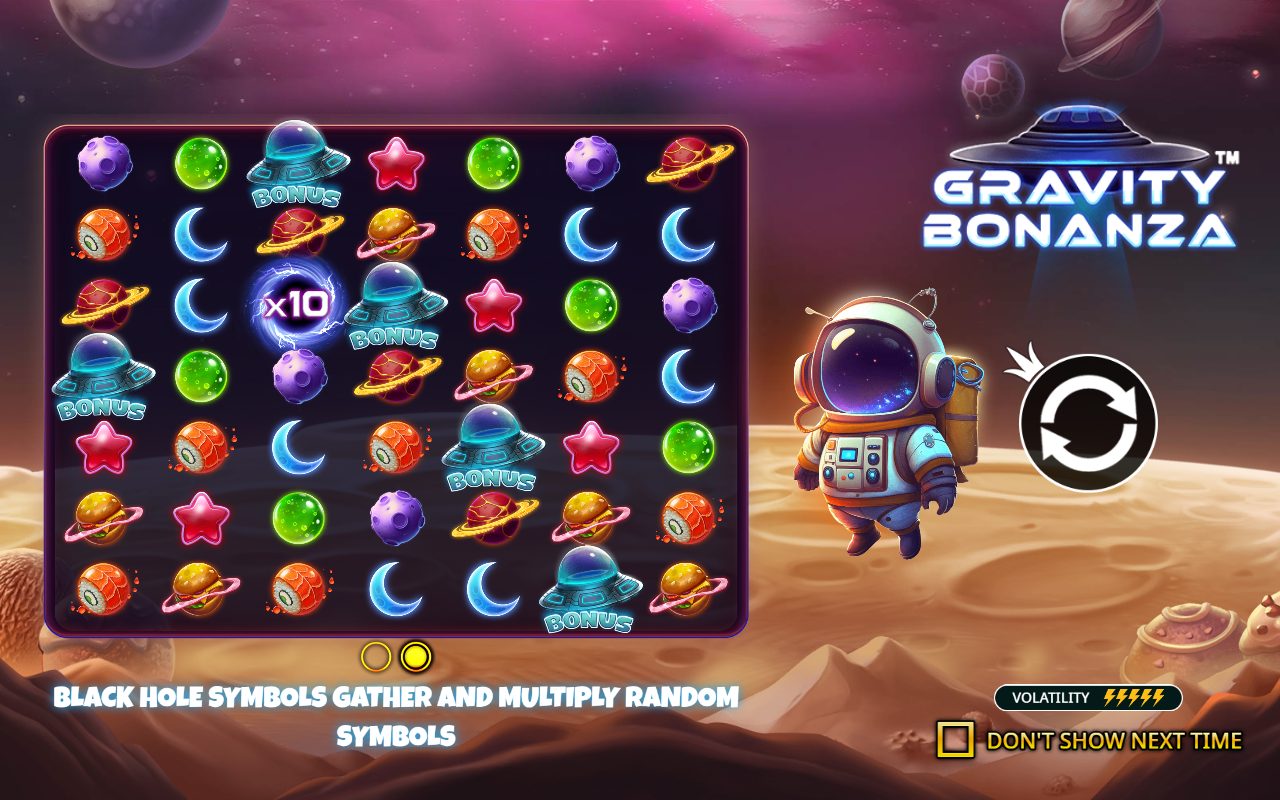 Gravity Bonanza game lobby / feature intro