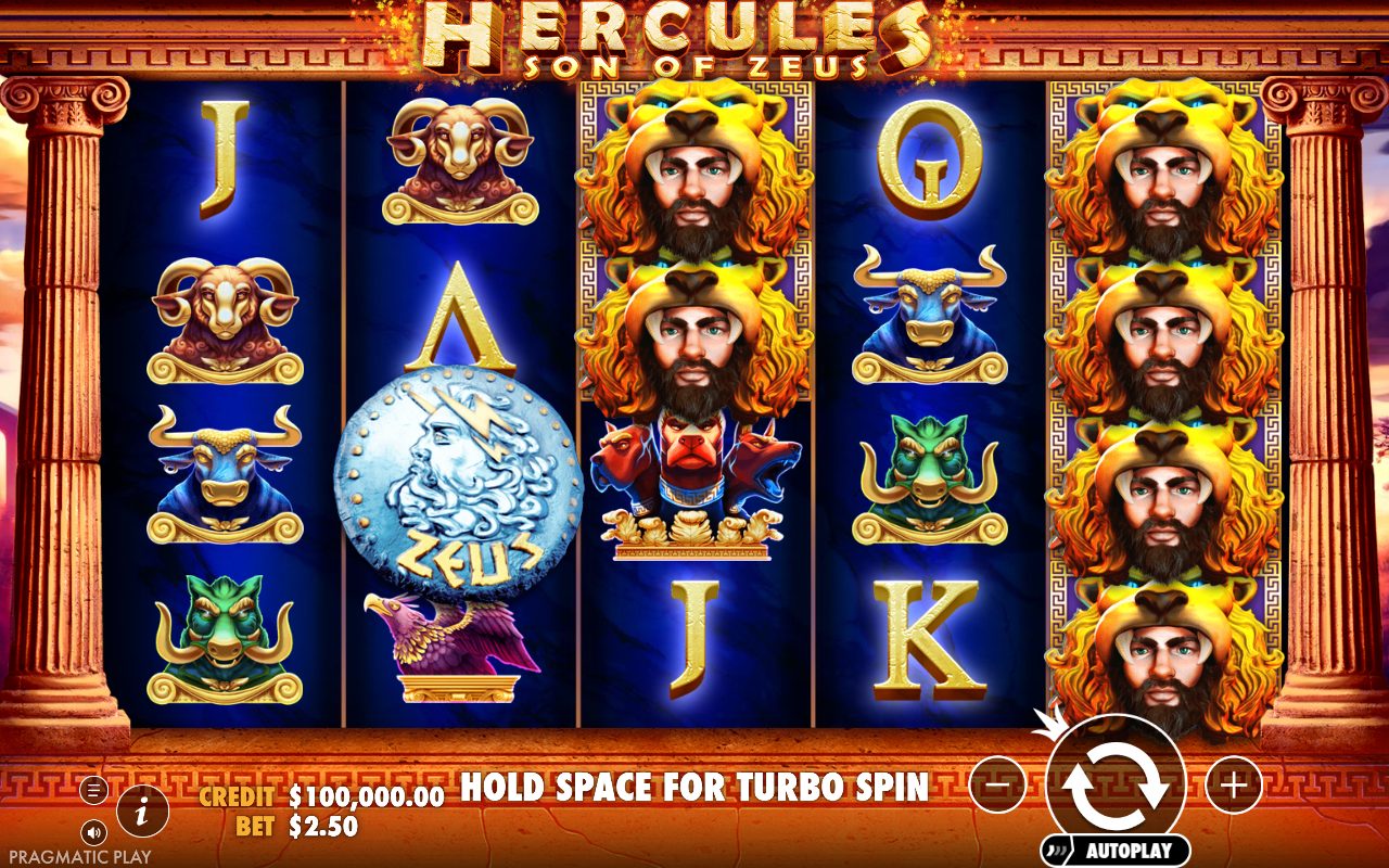 Hercules Son of Zeus base game reels