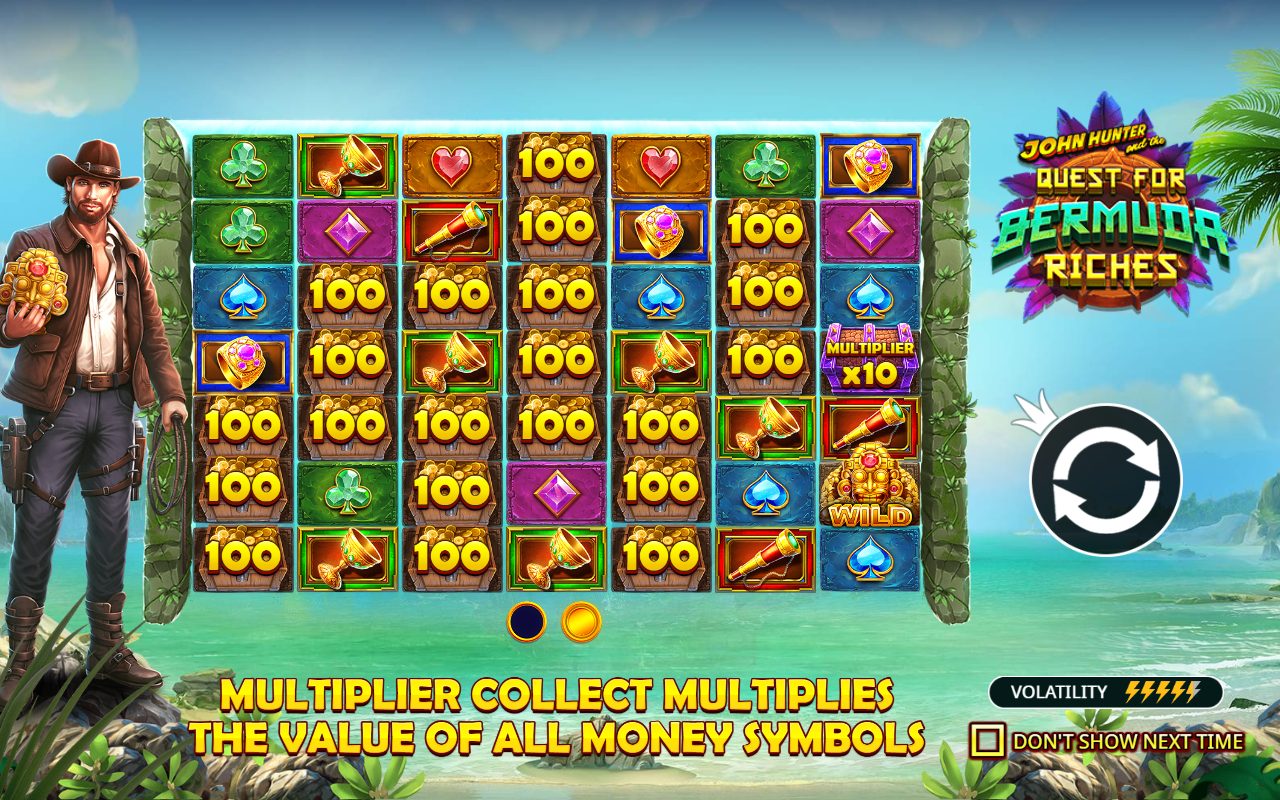John Hunter and the Quest for Bermuda Riches game lobby / feature intro