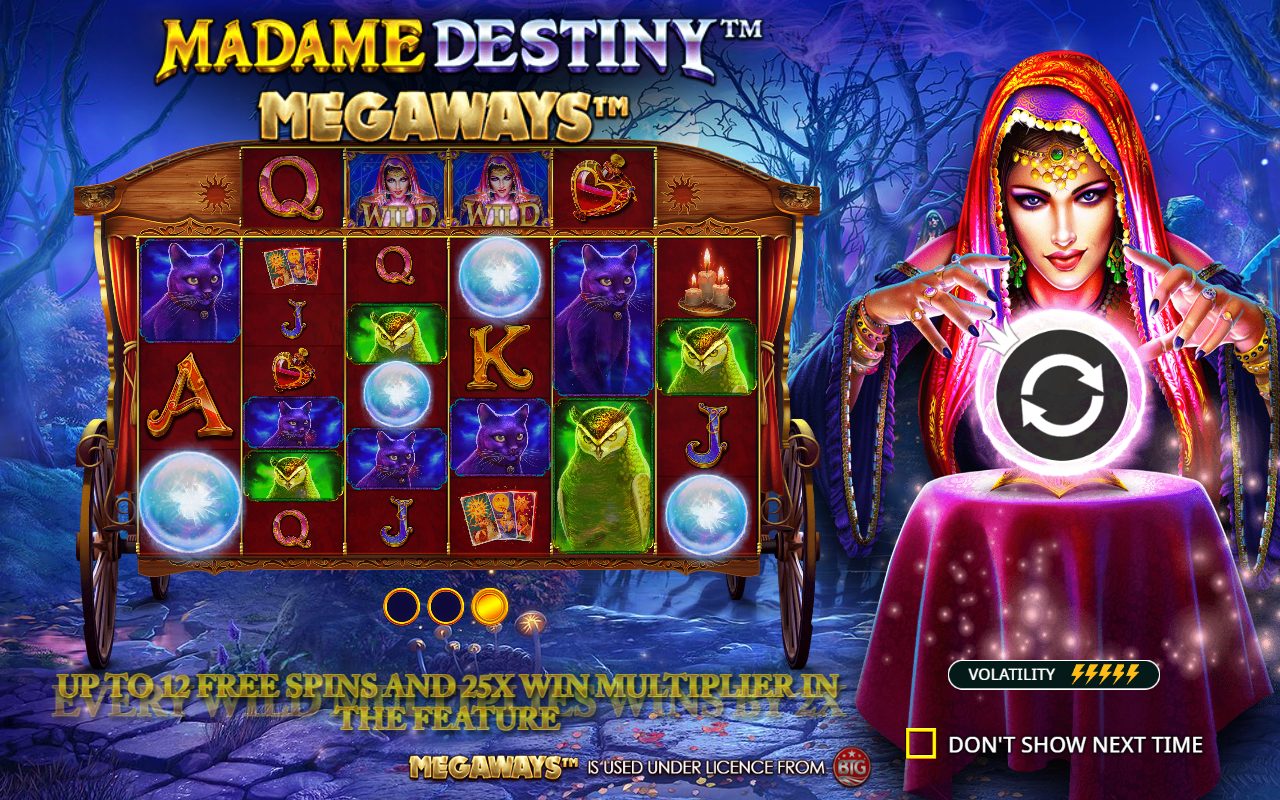 Madame Destiny Megaways game lobby / feature intro