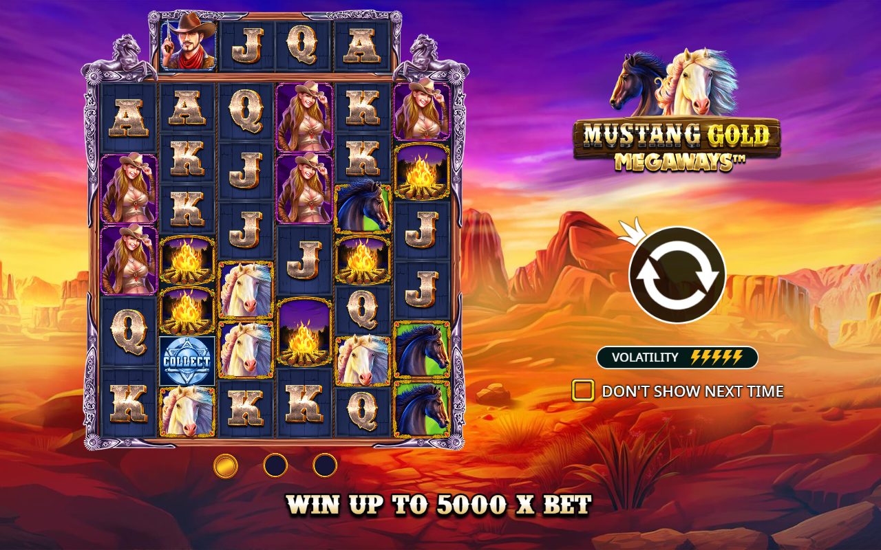 Mustang Gold Megaways game lobby / feature intro
