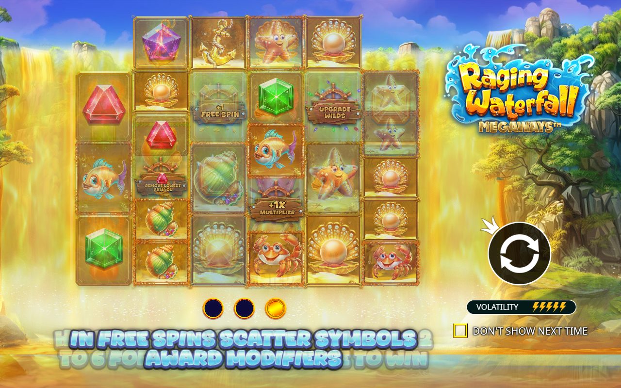 Raging Waterfall Megaways game lobby / feature intro