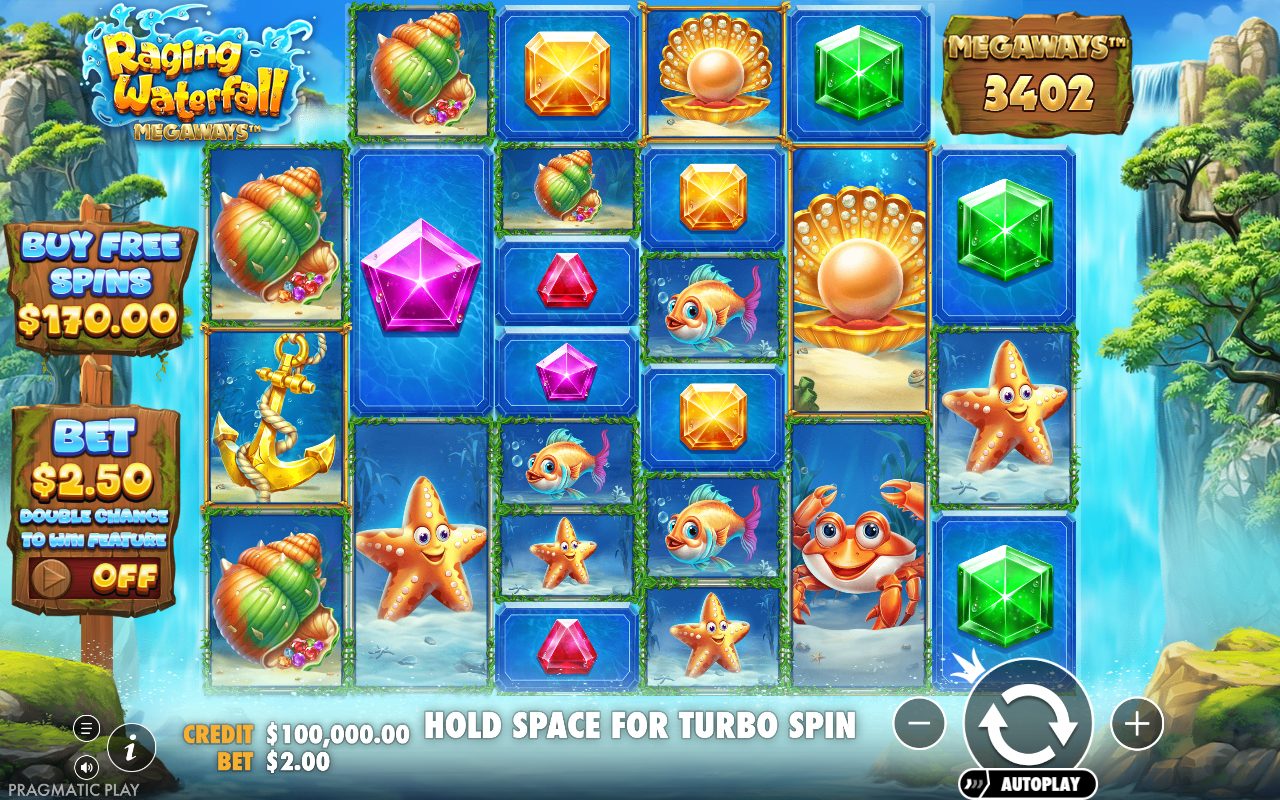 Raging Waterfall Megaways base game reels