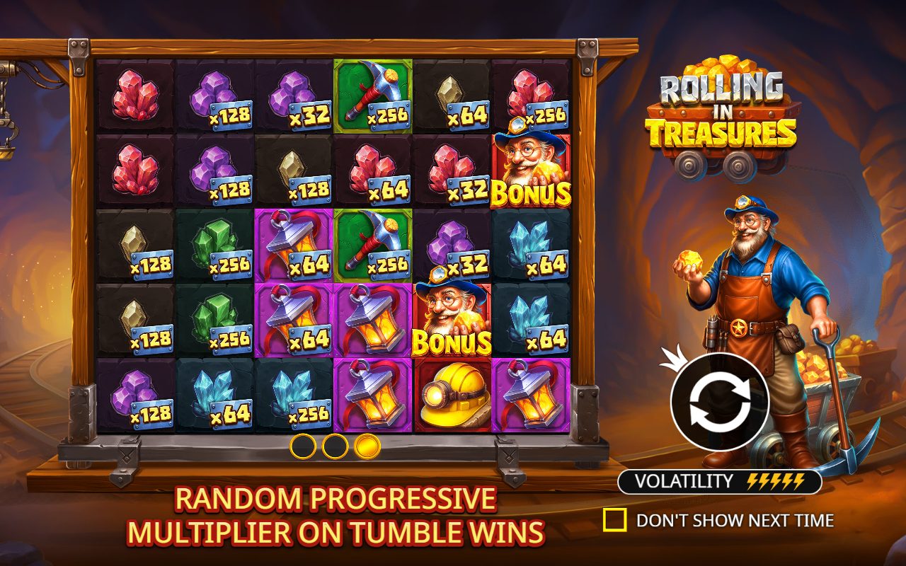 Rolling in Treasures game lobby / feature intro