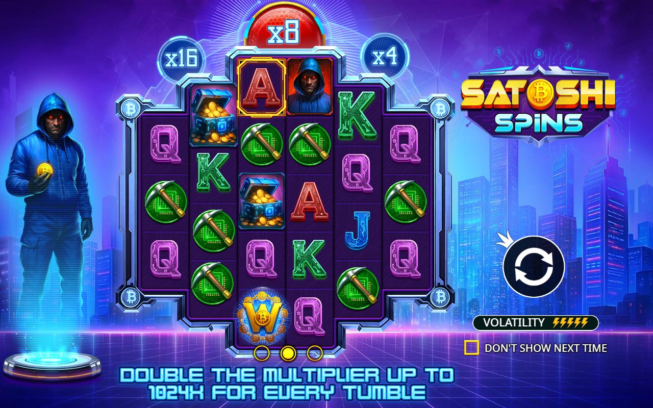 Satoshi Spins game lobby / feature intro